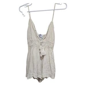 Princess Polly Cream Smocked Tie Front Romper XS US 2 Boho